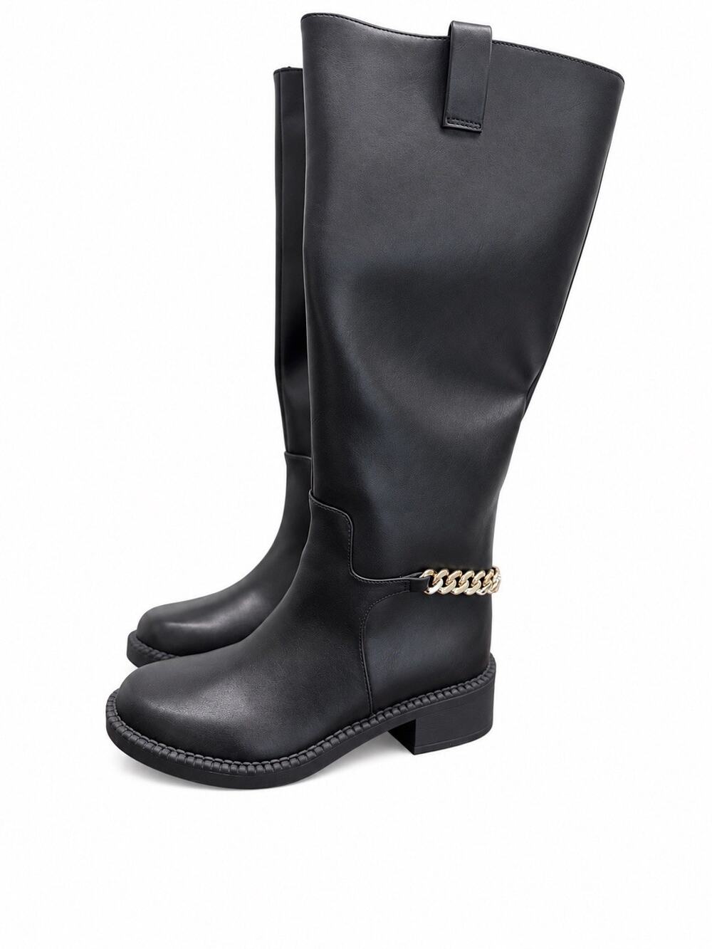 A New Day Women’s Size 6 Black Knee High Boots Gold Chain Accent NWT